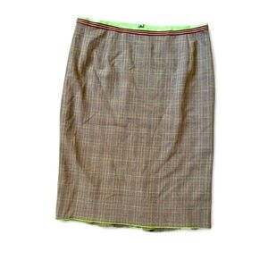 CARLISLE Vintage brown plaid pencil skirt with peplum hem